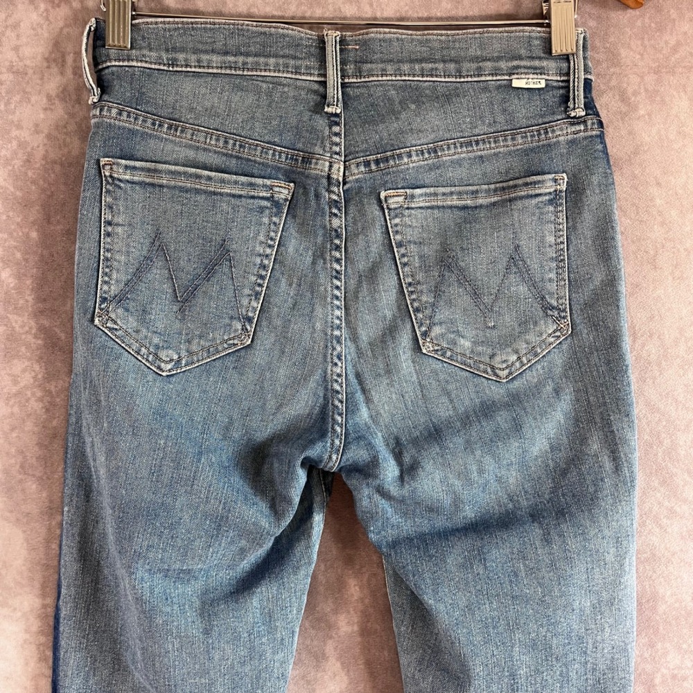 MOTHER Stunner Zip Ankle Step Fray Jeans Womens 27 Blue Light Kitty Racer Stripe - Picture 5 of 12